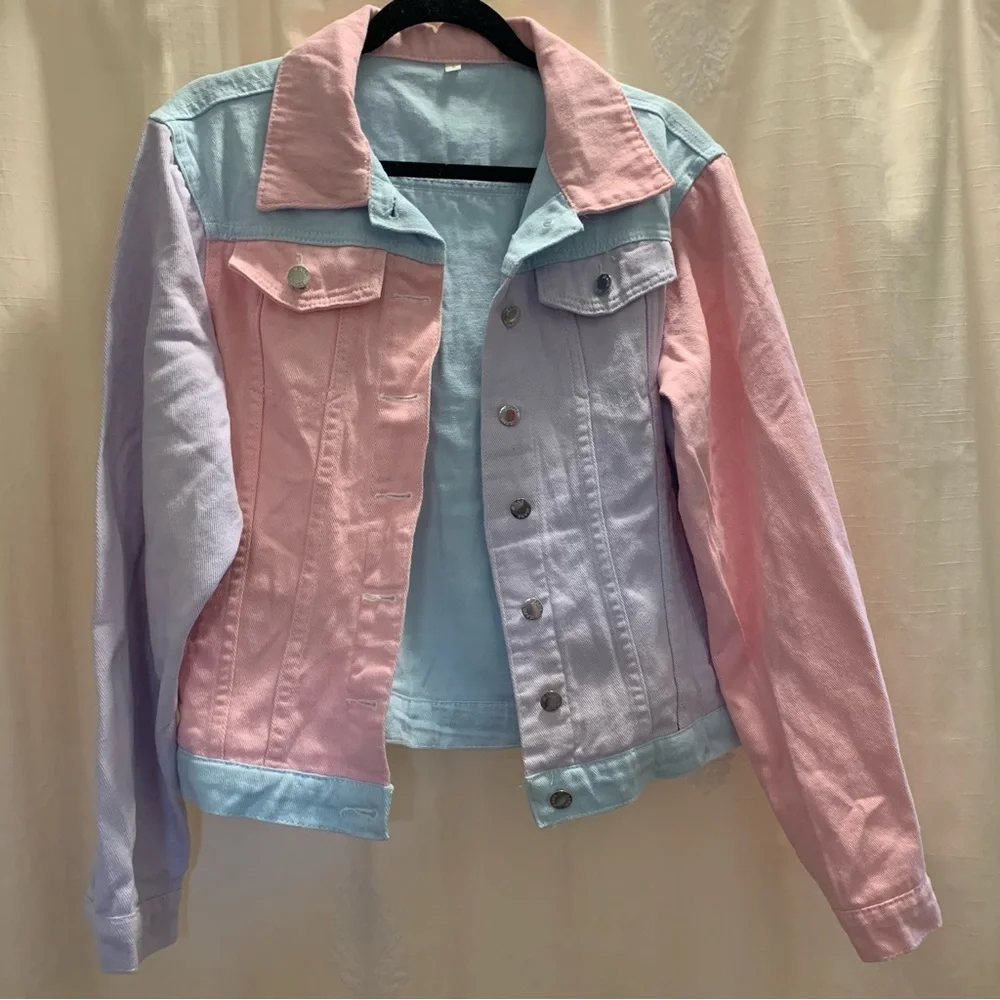 Pastel ColorBlock Denim Jacket NWOT